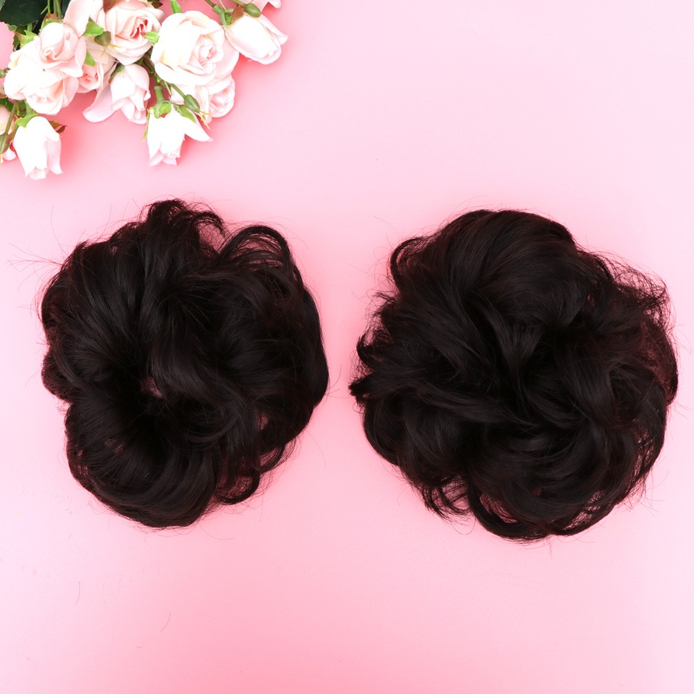 2Pcs Black Hair Plate Tool Synthetic Hair Chignon Wig for Elegant Styles