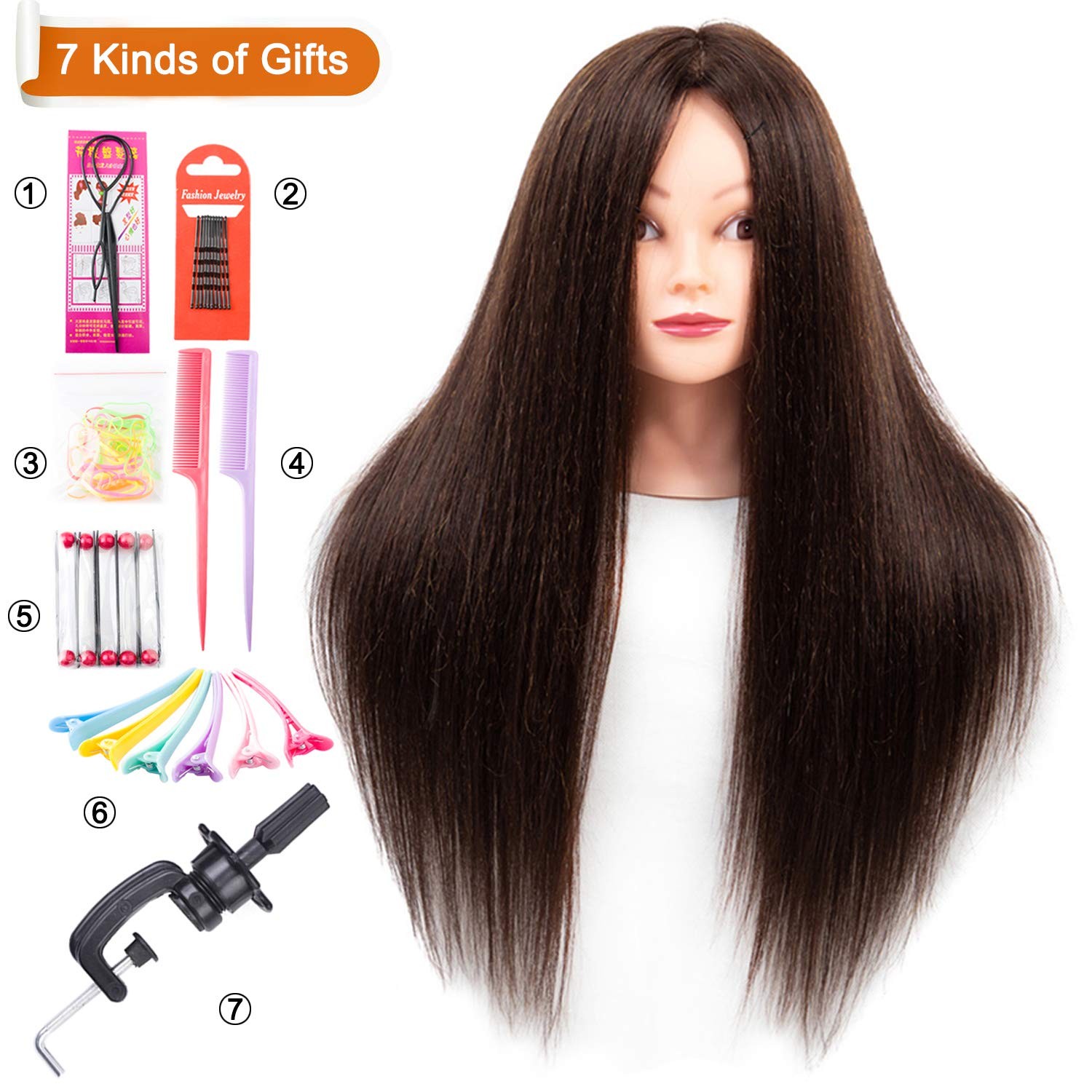 Mannequin Head with Hair, 60% Real Hair Blend, Life-Size, Includes Table Clam…
