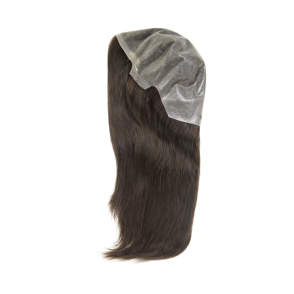 Women Wigs Human Hair Full Head Wigs All Poly Skin Medium Size Dark Brown 14”#2