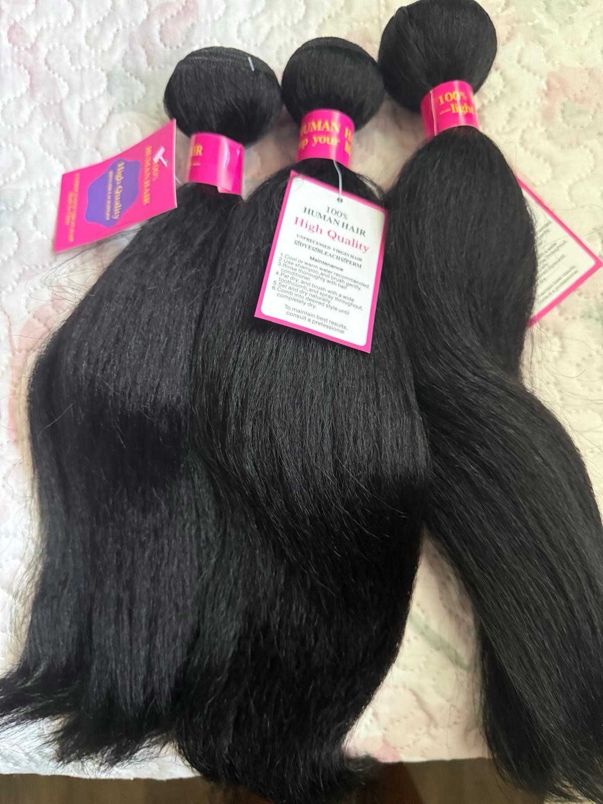 Straight Human Hair Weft Extensions 3 Bundles Black 21-30 in Women