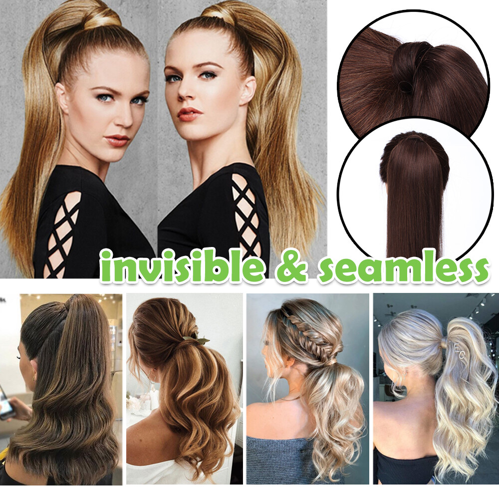 Long Thick Wrap Around Ponytail Clip In Real 100% Remy Human Hair Extensions USA