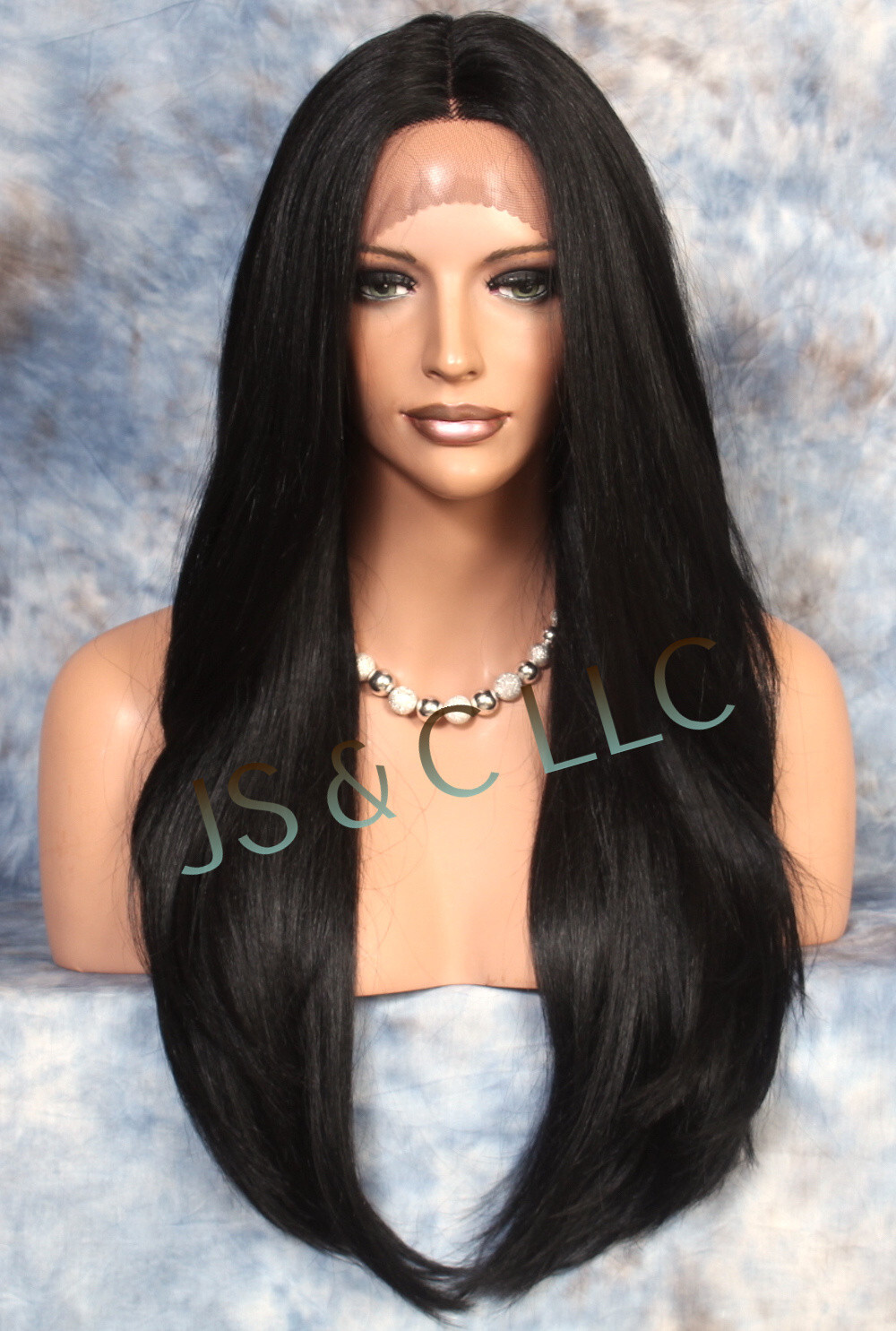 Human hair Blend Hand Tied Monofilament Full LACE FRONT WIG Off Black 1B JSLY
