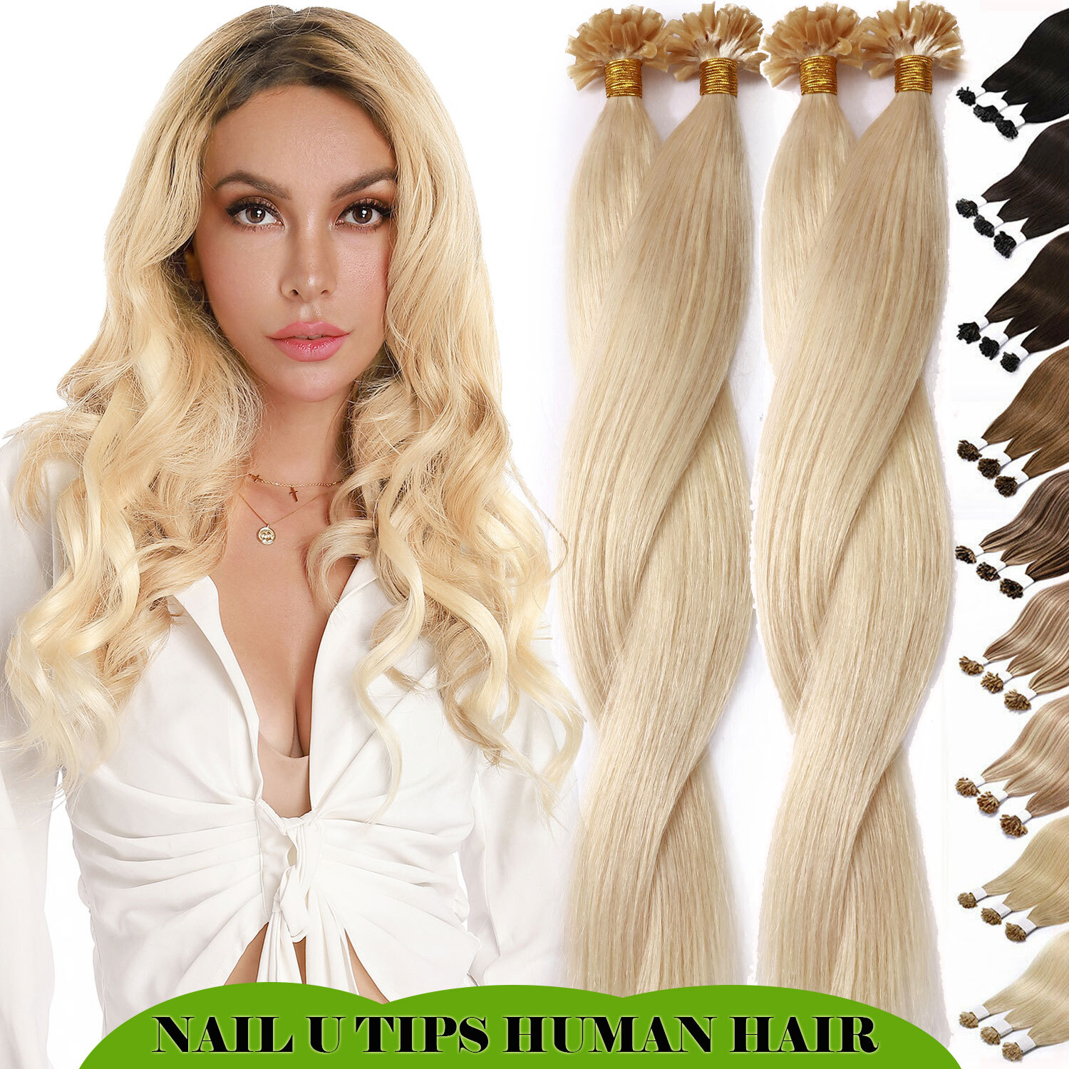 AAA+ Pre-Bonded Fusion Keratin Glue Nail U Tip Remy Human Hair Extensions Blonde