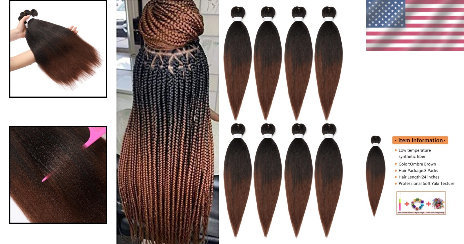 Hot Water Setting Braiding Hair 24in 8 Packs Yaki Texture
