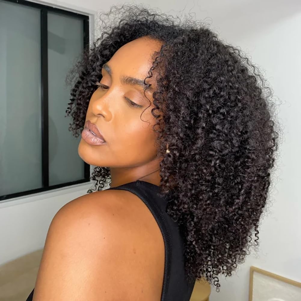 V Part Human Hair Kinky Curly for Black Women Wigs V Part Glueless Wig For Women