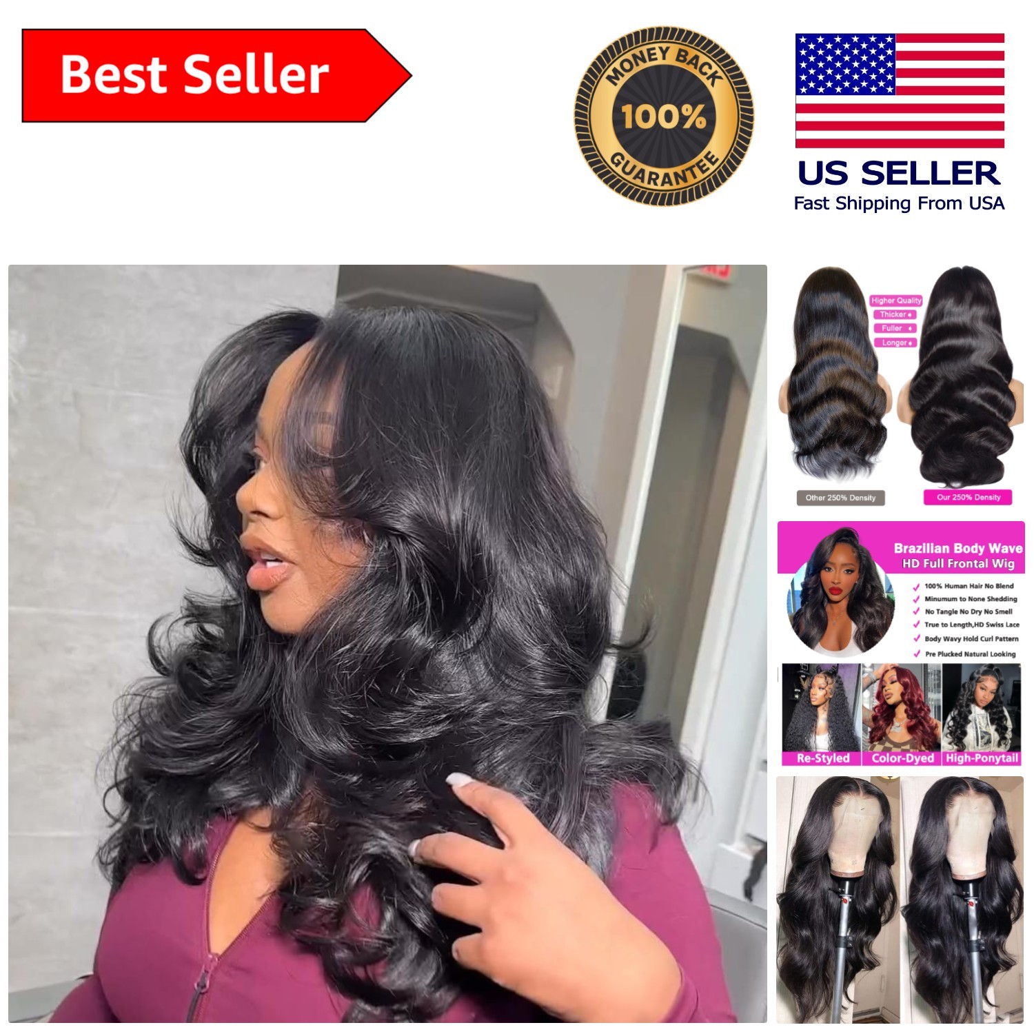 Glueless 18 Inch HD Lace Front Wig – Natural Black Body Wave for Modern Women
