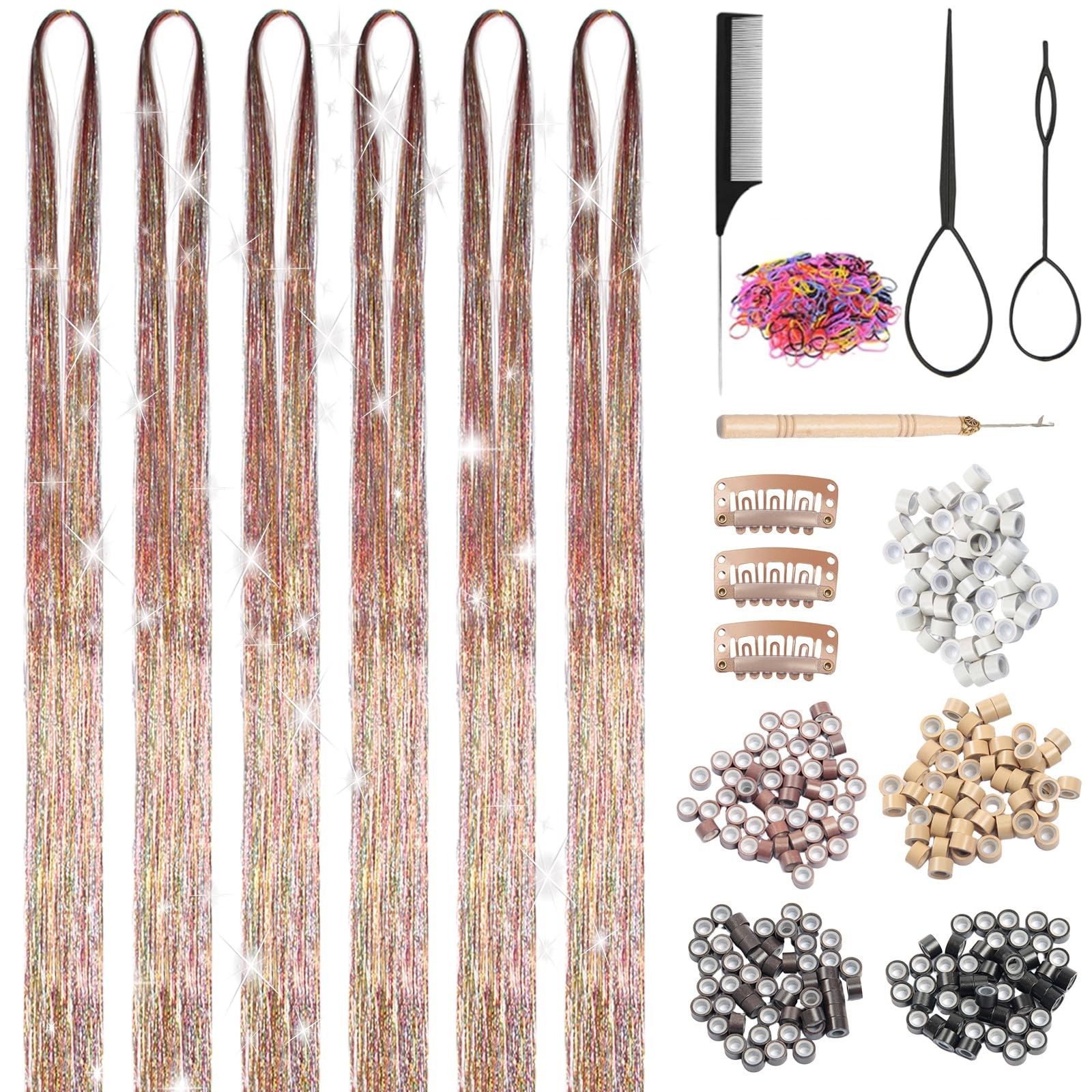 Hair Tinsel, Star Gold Tinsel Kit for Girls, 48 Inch,