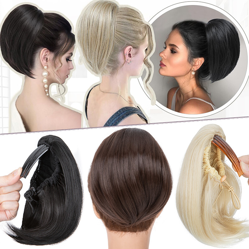LARGE THICK Straight Scrunchie Comb Clip Bun Updo Lady Hair Piece Extensions US