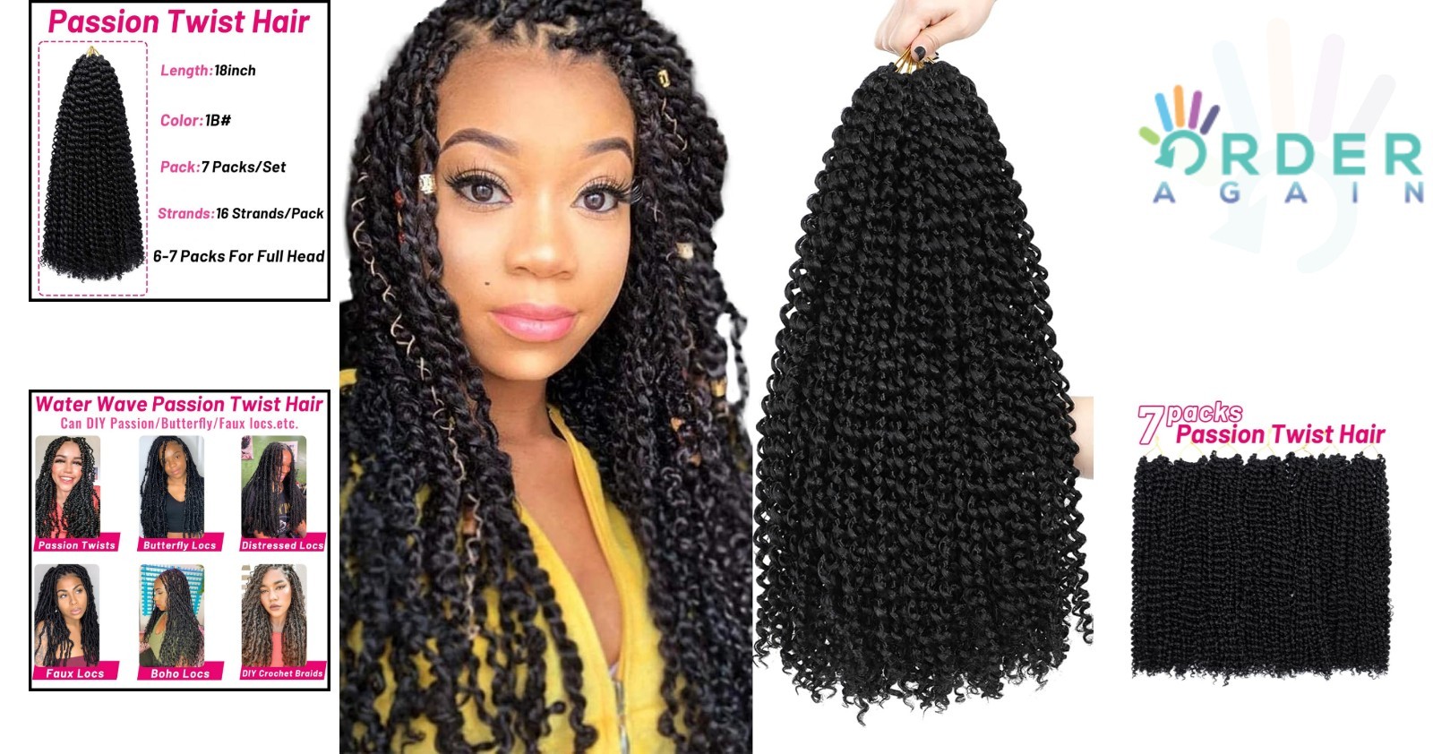 Passion Twist Hair 18 Inch Water Wave Crochet Hair 7 Packs Boho Style Long