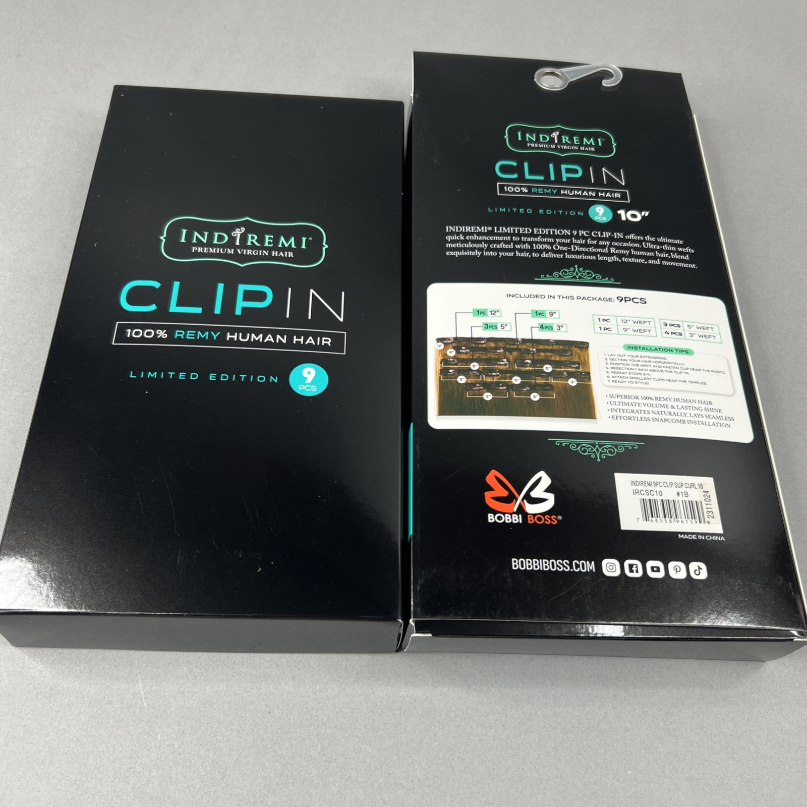 Indi Remi 9 Pc 10” Clip-in #1B Off Black Super Romance Curl Human Virgin Hair
