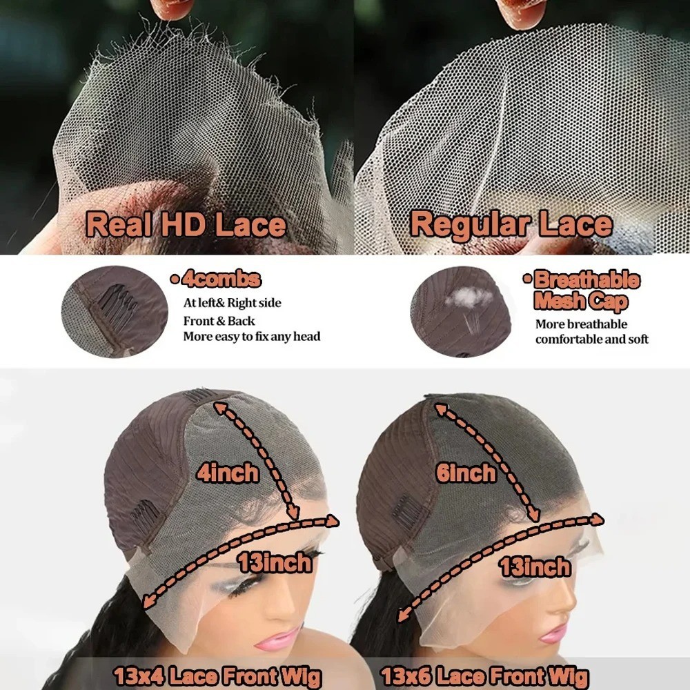 Straight Lace Front Wigs Human Hair 250% Density 13×4 Full Frontal Transparent