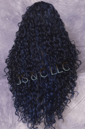 Human Hair Blend Full Lace Front wig Long Curly Blue Black Mix Heat OK DOM