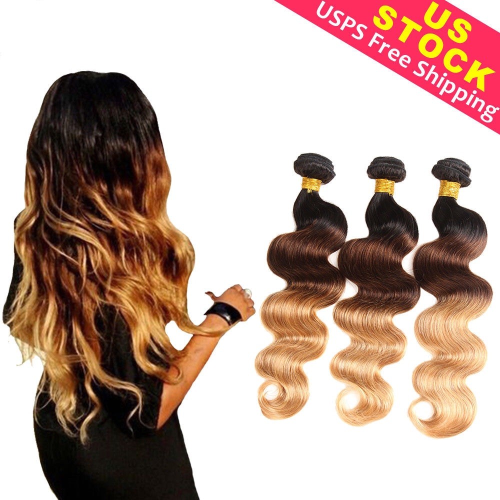 Ombre Body Wave Black Brown Blonde 1B/4/27 Sew In 100 Human Hair Weave 1 Bundle