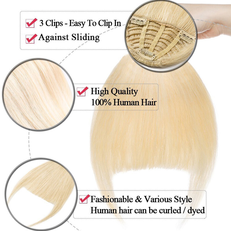 100% Handmade Clip in Real REMY Human Hair Bangs Fringe Neat Sidebums Top Piece