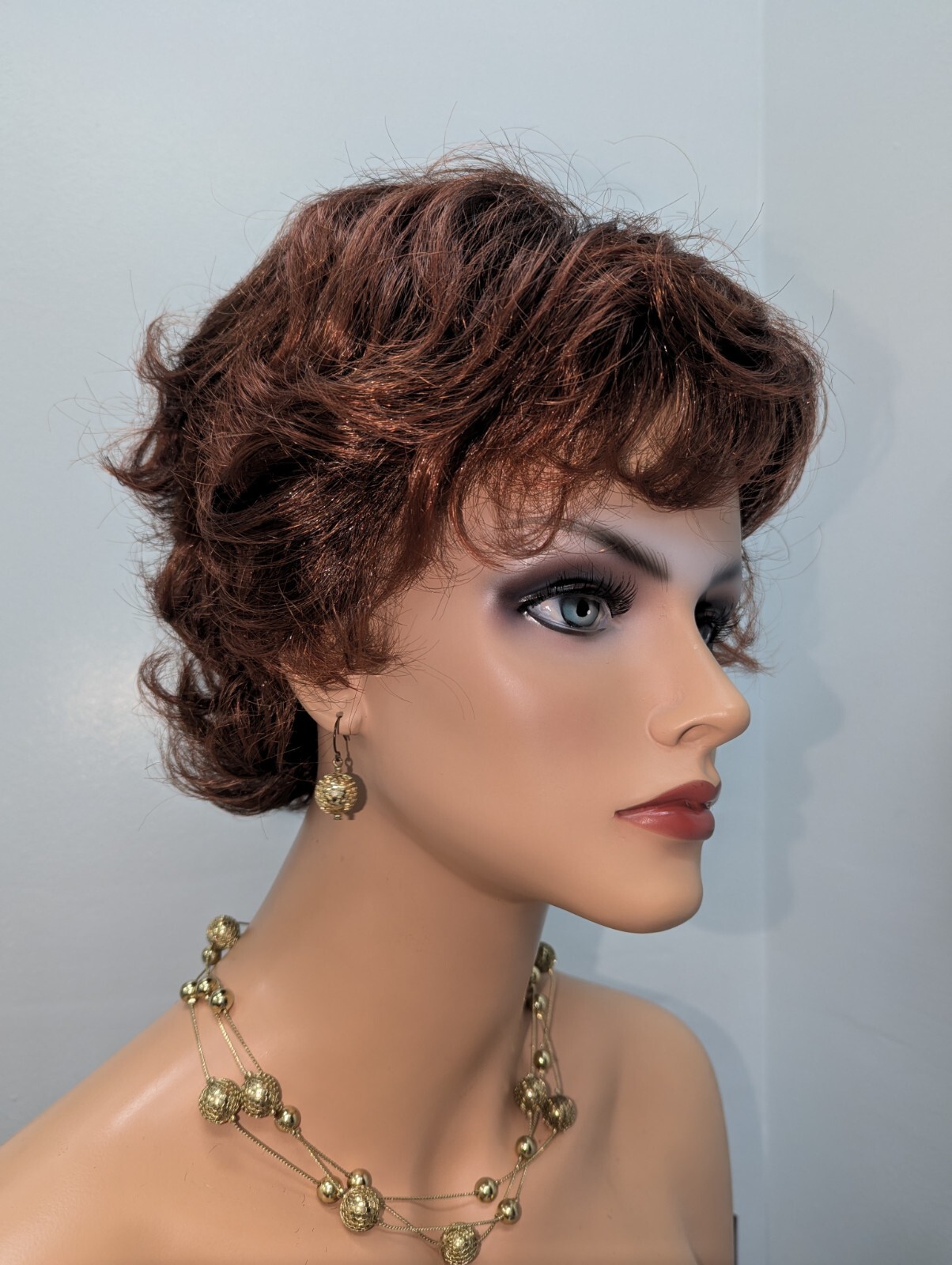 Fashion Synthetic Bangs Flip Back Wig Dark Brown Base #2, Tipped Copper Red #130