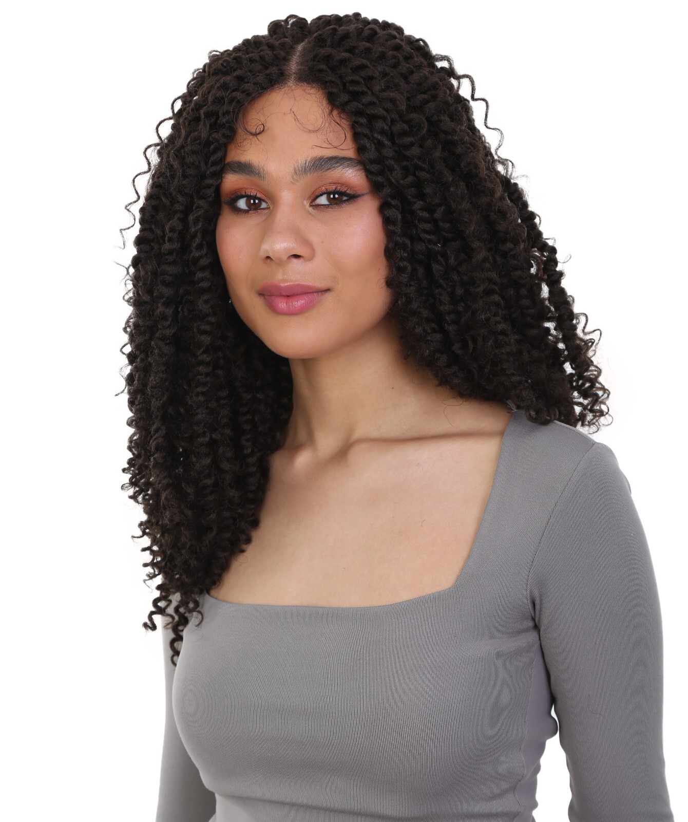 LUXLUXE Tierra Curly 19″ Long 4×4 Hand Tied Lace Braided Wig, BLB-0141