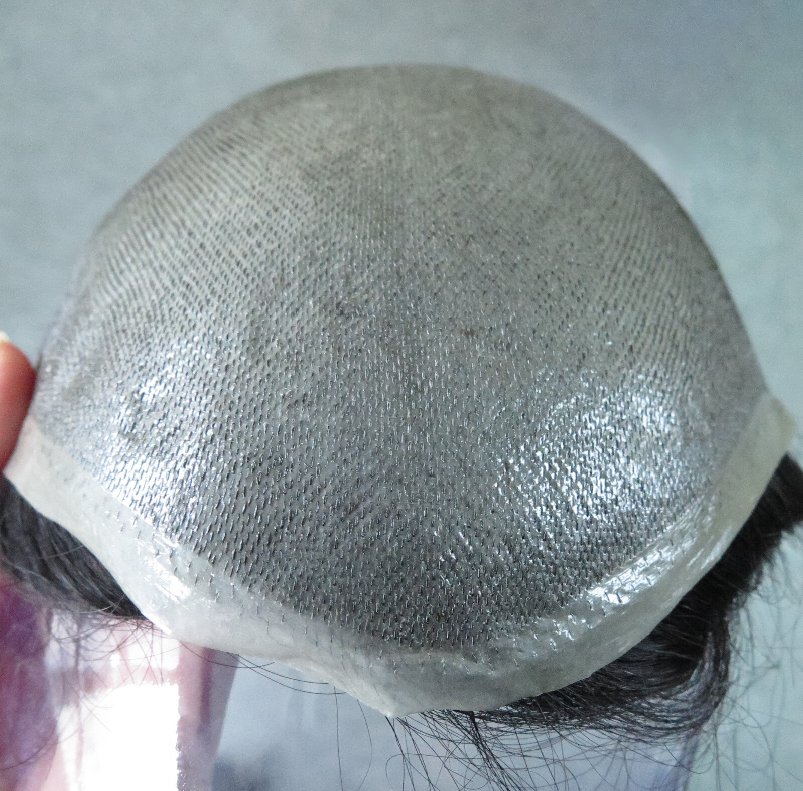 Mens Toupee Hair Replacement System Hairpiece 0.05mm Thin Skin BIO Human Hair#1C