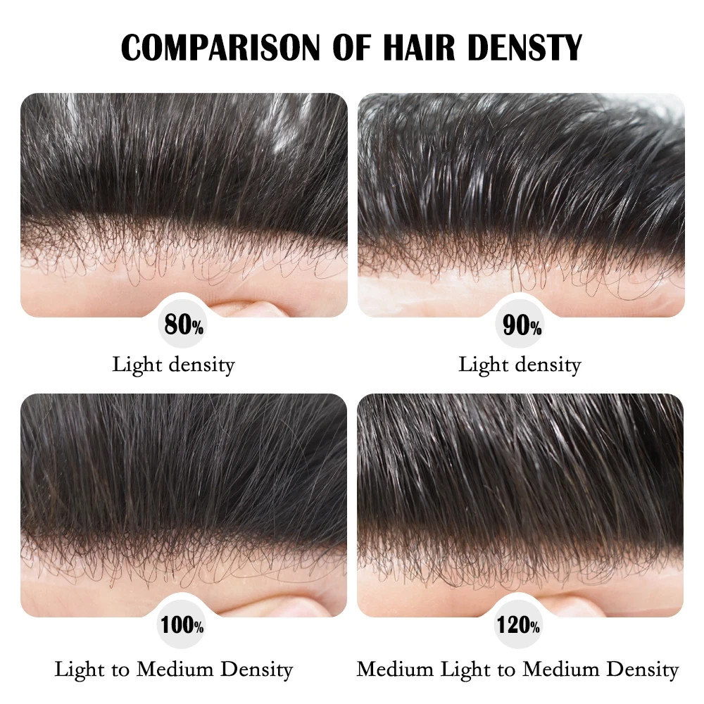 Mens Toupee HumanHair Piece Ultra Thin Skin V-Loop Men HairReplacement System US