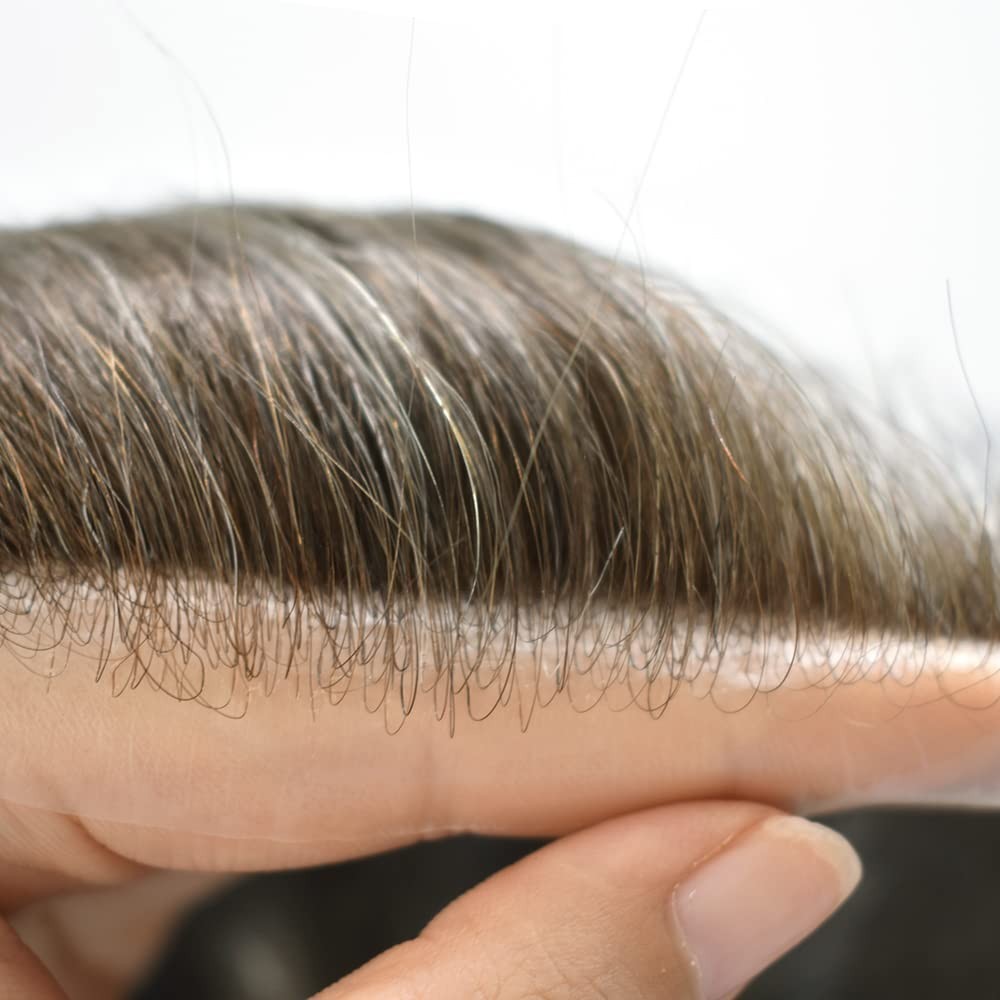 Mens Toupee Ultra Thin Skin Hair Replacement System Invisible V-Loop Hair Piece