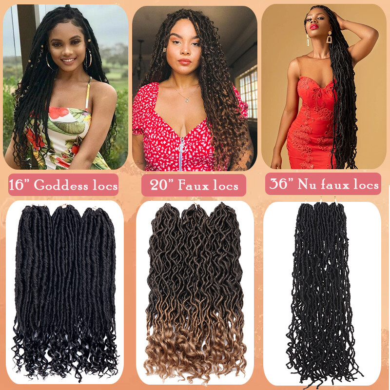 Soft Faux Locs 16-36″ 120 Strands Super Long Goddess Locs Crochet Hair Natural