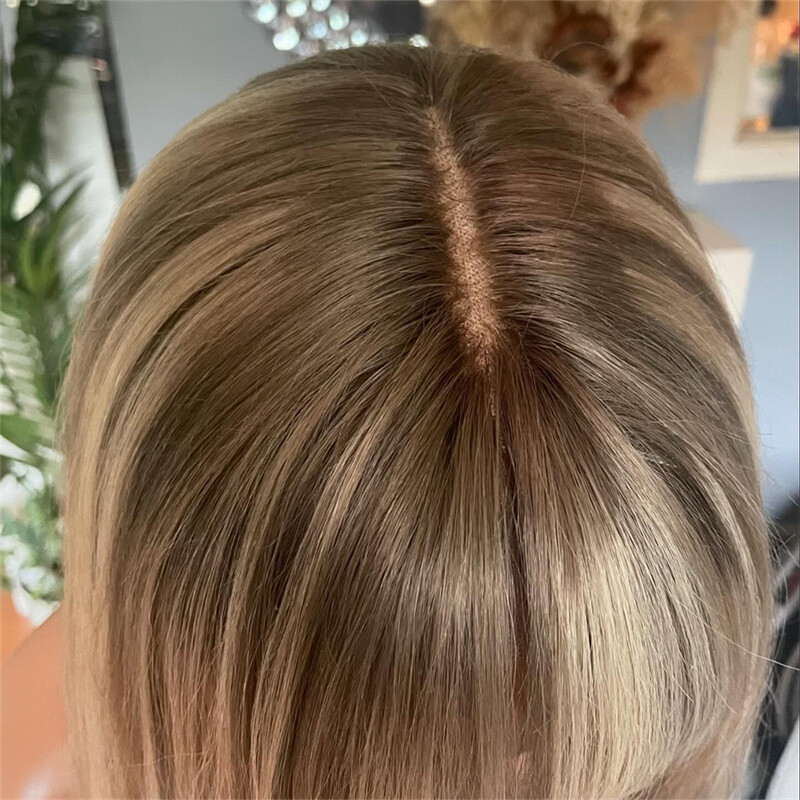 100% Human Hair Wig Lace Front Wigs 13×4 with Bangs Ash Blonde Highlight Bob Wig