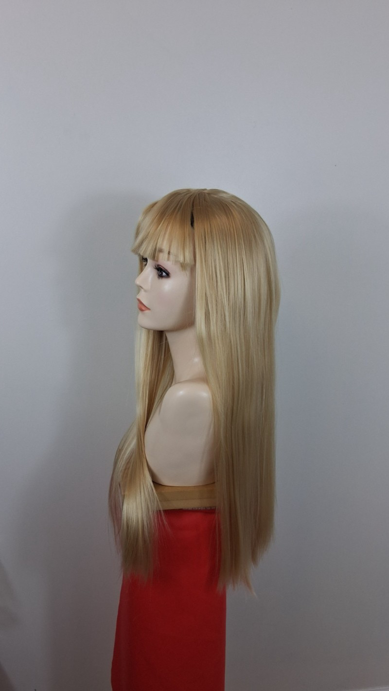 Long Straight wig with Air Bangs High Temperature Synthetic Fiber Heat Resistant