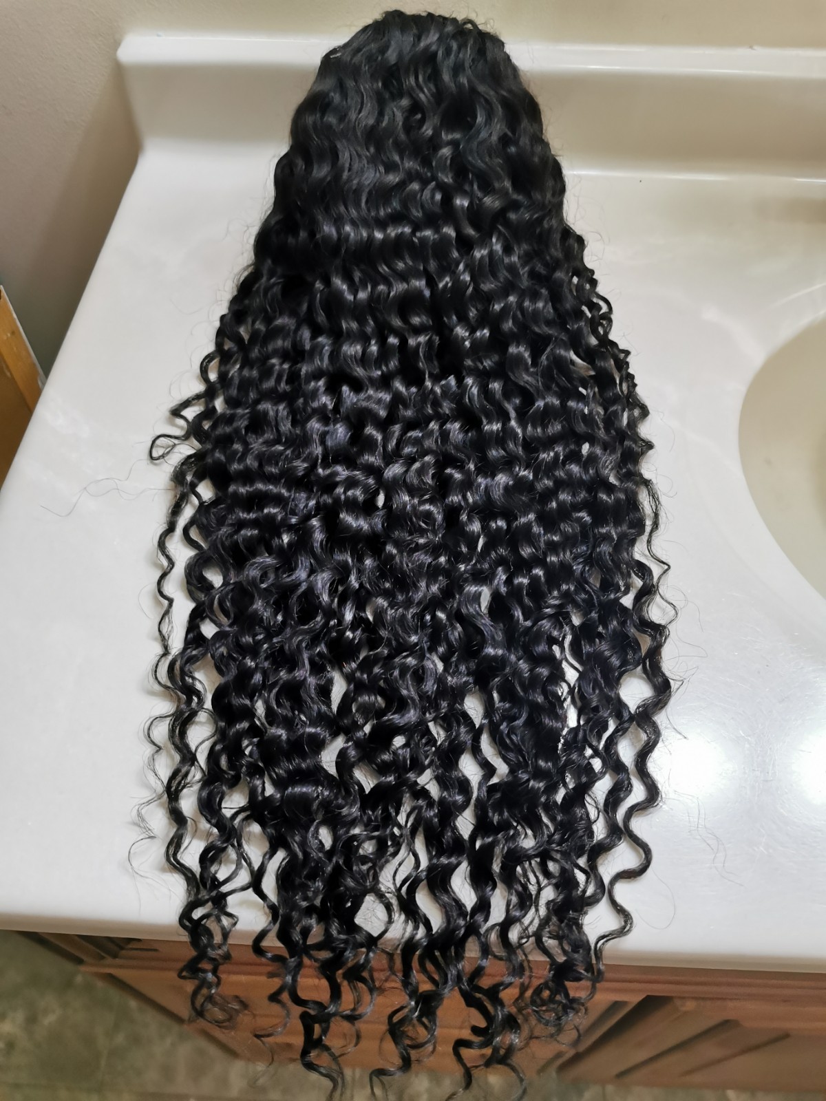 Custom High Quality Sexy Deep Curly 26” Virgin Human Hair Wig 1B
