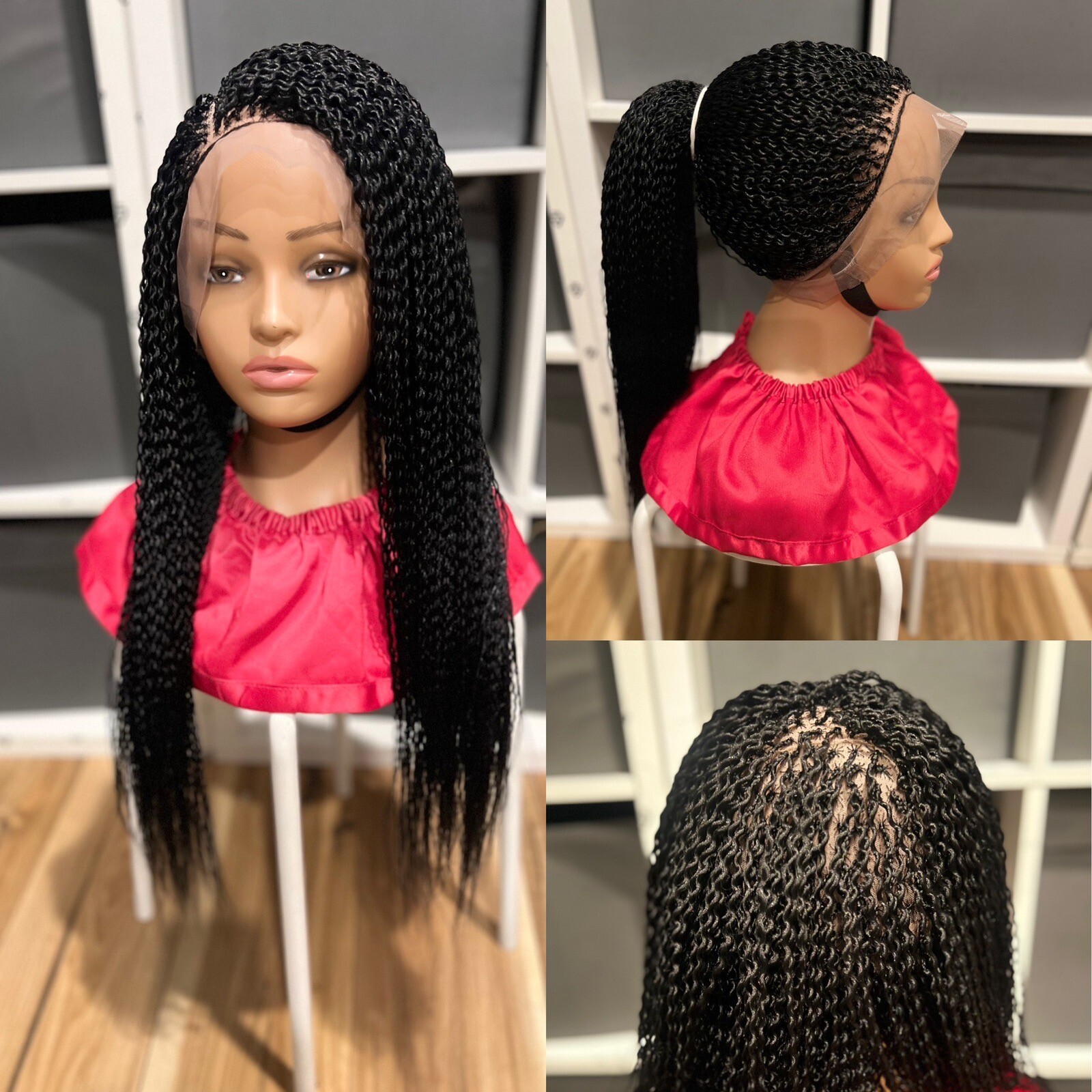 Braided Water melon Wig. Made on a full lace wig.length is 24inches Long.black.