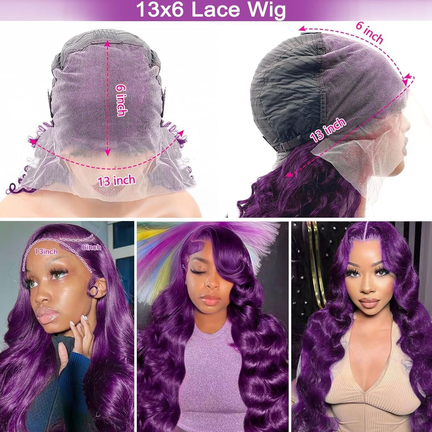 Dark Purple Human Hair Wig 13X6 Body Wave Deep Purple Lace Front Wig Pre Plucked