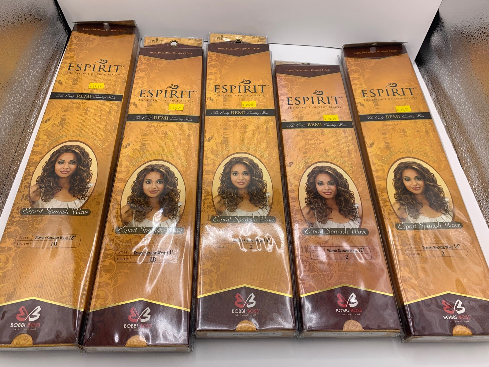 Lot of 5 Bobbi Boss ESPIRIT Spanish Wave 100% Human Hair Extensions #2 #1B