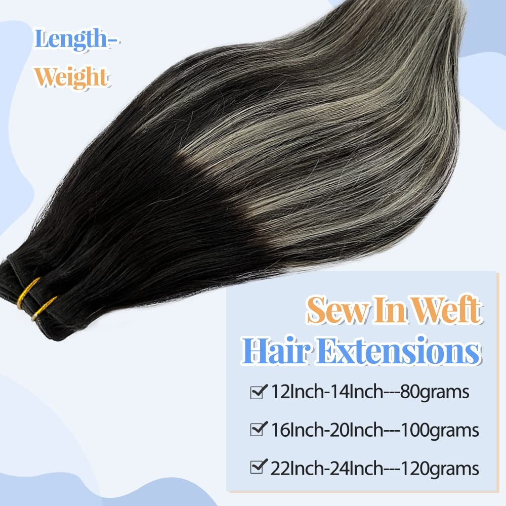 Silver Weft Hair Extensions Balayage Human Hair Bundles 22Inch 120 Gram Ombre…