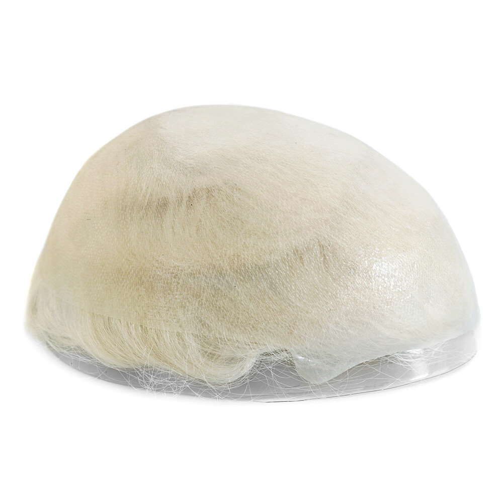 Mens Human Hair Replacement System Ultra Thin Skin Toupee Hair Pieces White Hair