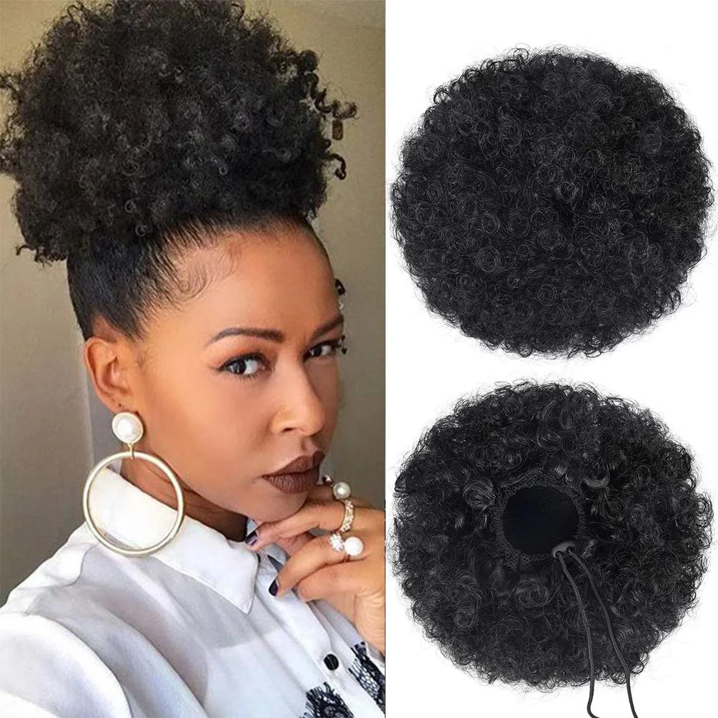 Black Women Synthetic Large Puff Kinky Curly Drawstring Ponytail Hair Extensions