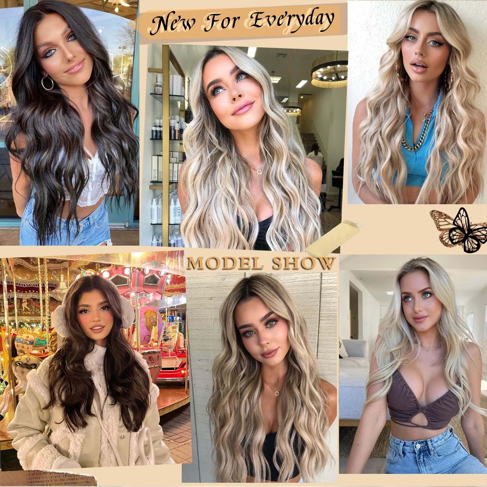 Long Wavy Wigs for Women Nature Black Middle Part Wig Synthetic Heat Resistan…