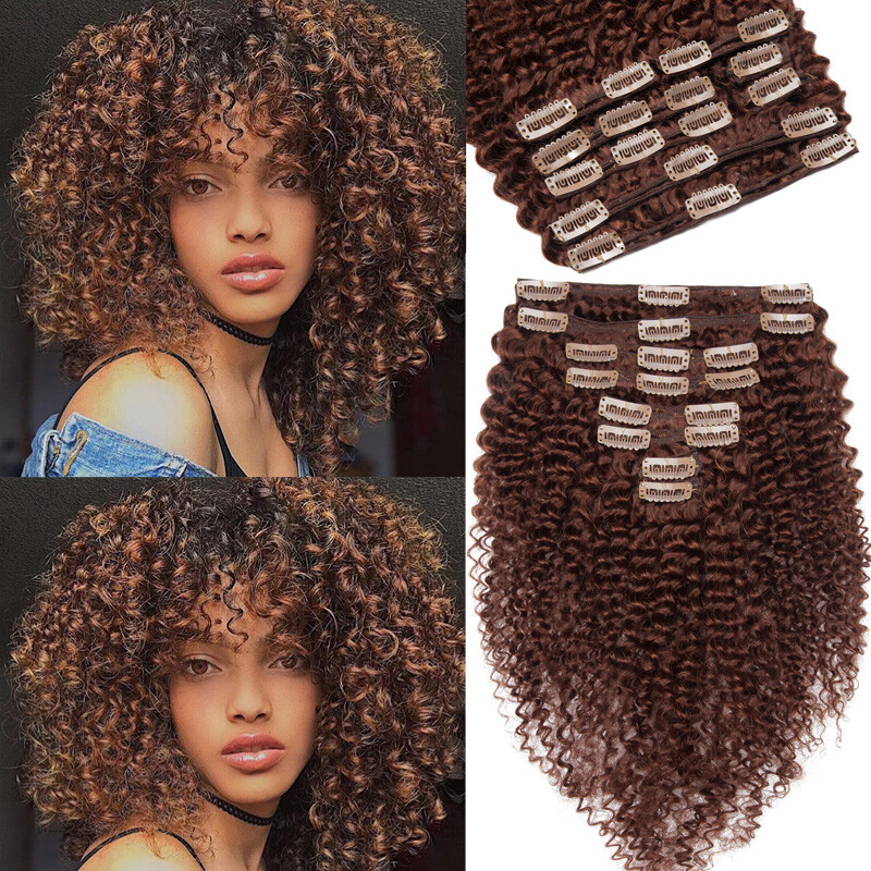 8pcs Set Clip In 100% Remy Human Hair Extensions Afro Kinky Curly Hairpiece 120g