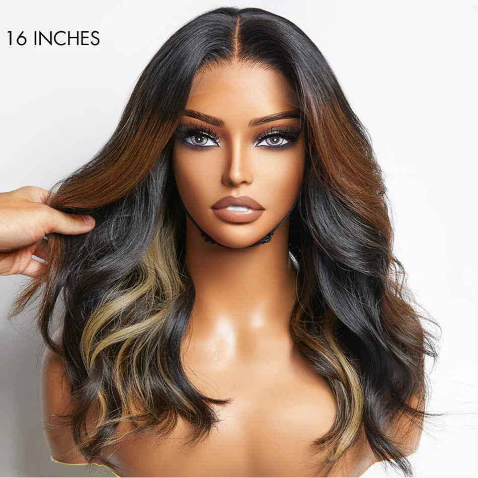 Loose Water Wave 13×6 Frontal Lace Free Part Blonde Highlight Long Wig HumanHair