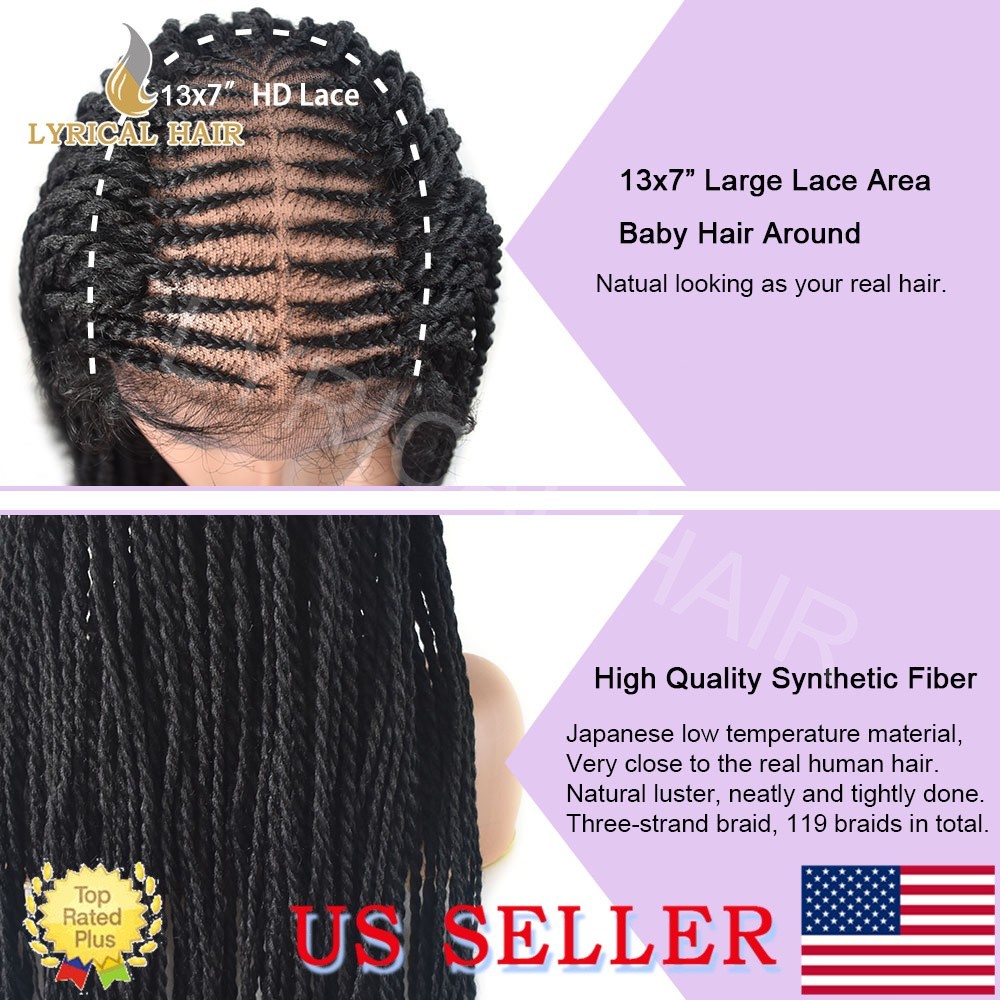 Micro Twist Swiss Lace Front Box Hand Braided Wigs For Women Synthetic Baby Hair