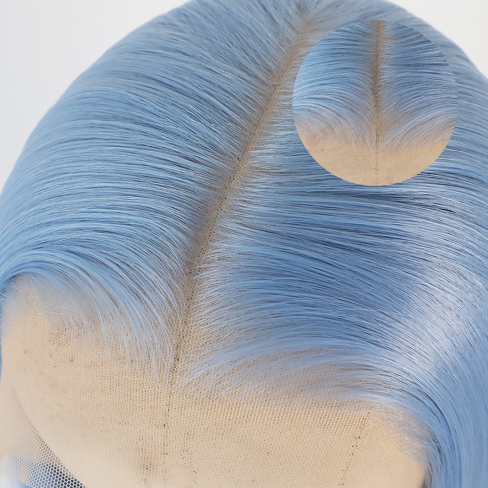 13×6 Long Silky Straight Blue Hair Lace Front Wigs Women Party Natural Hairline