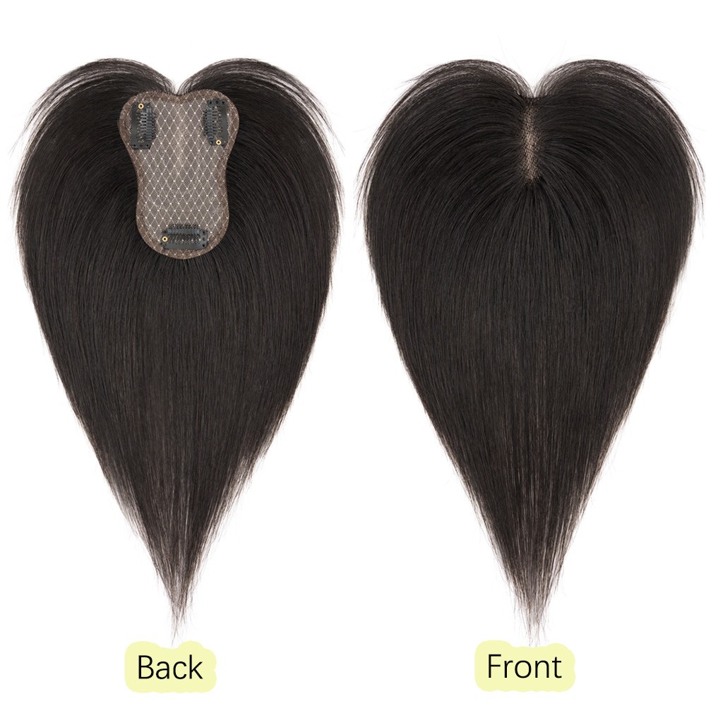Clip in 100% Human Hair Topper with Curtain Bangs Hairpiece 9×12cm Full Lace US