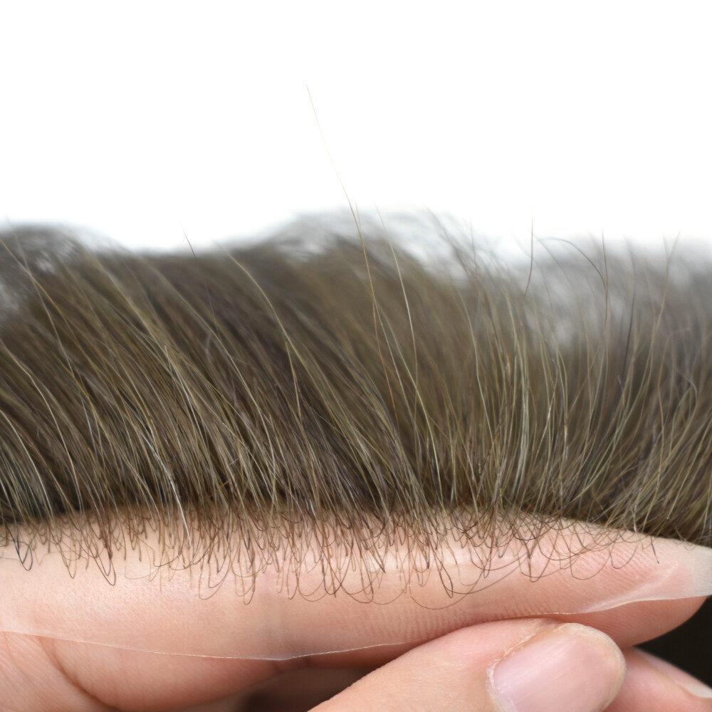 Mens toupee Hair Replacement System Thin Skin Men Wigs Human Hairpieces Brown US