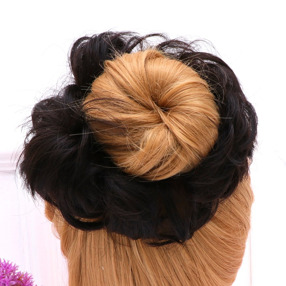 2Pcs Black Hair Plate Tool Synthetic Hair Chignon Wig for Elegant Styles