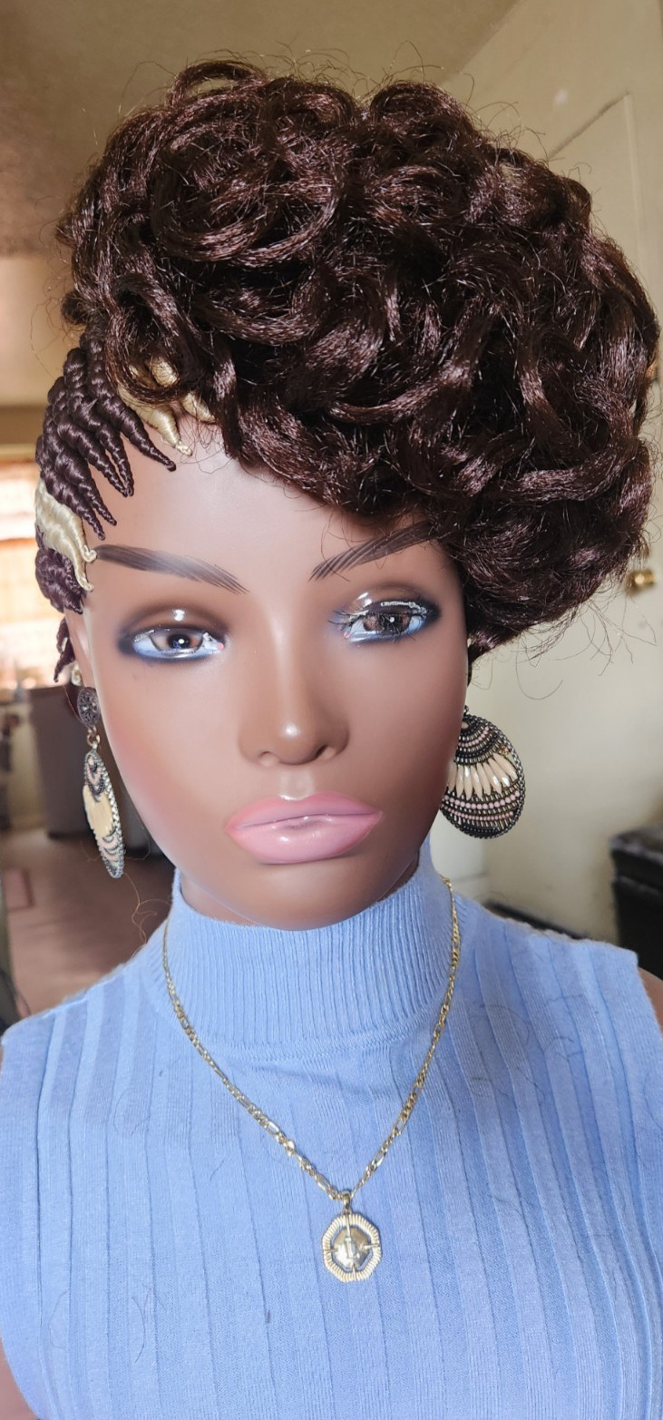 Fully Hand Braided box curly Mohawk braids cornrow wig Dark brown/Blonde