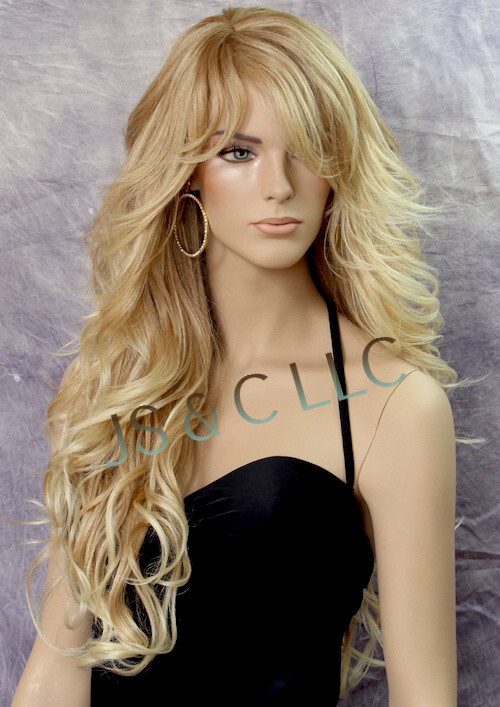 Long Blonde Mix Human Hair Blend Full Wig Goregeous wavy Heat Safe WBVA 27/613