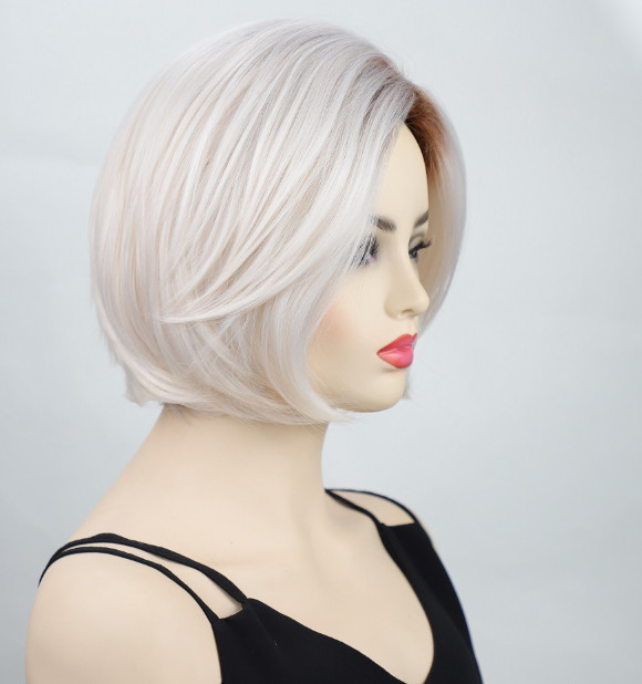 Short Bob Dark Rooted Blonde Mix Synthetic Hair Wigs Women Soft Natural