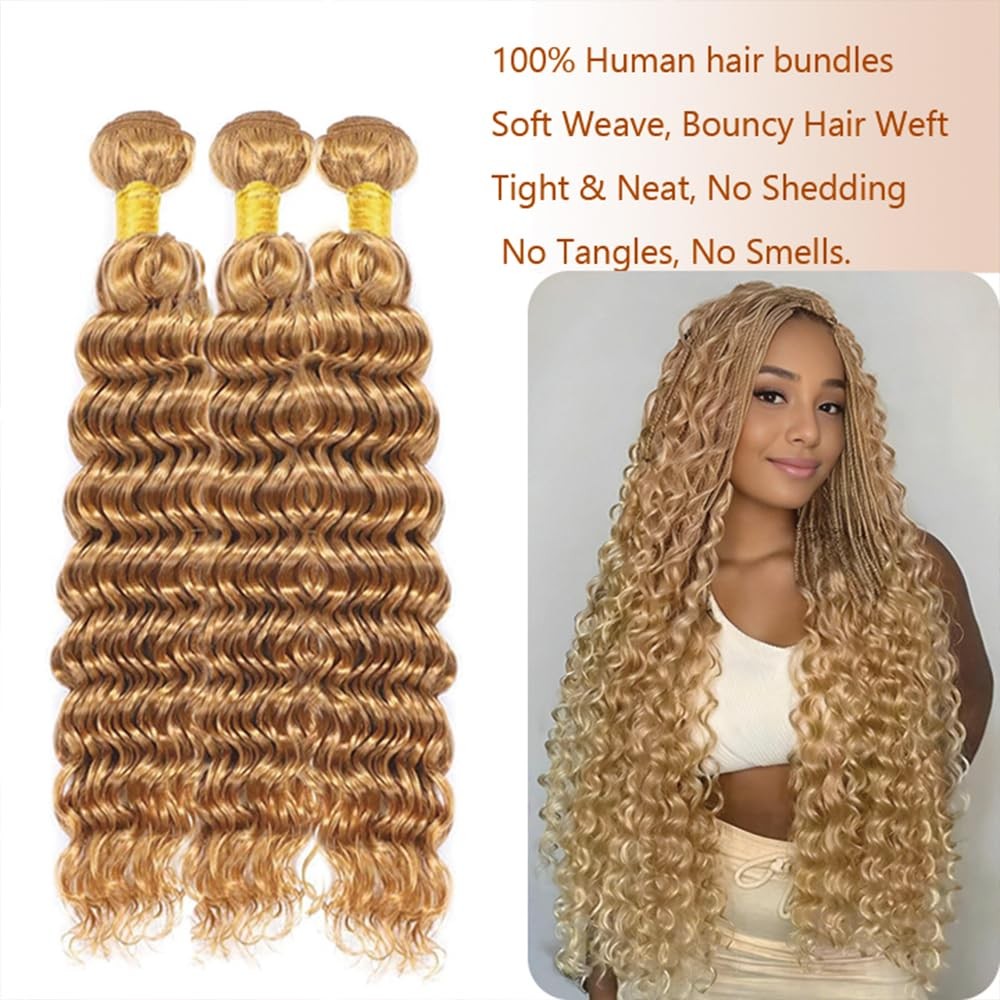 Leruikair Deep Wave Bundles Human Hair 3 Bundles 16 18 20 Inch Honey Bloned