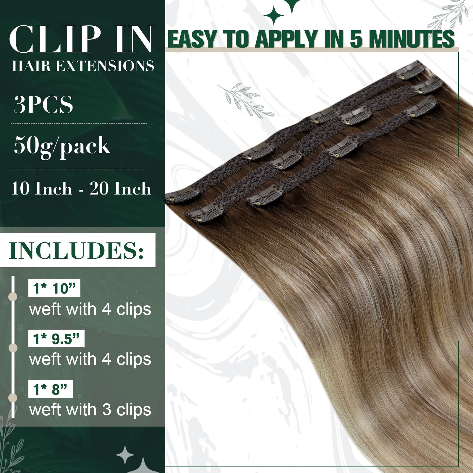 Balayage Clip in Hair Extensions 12 Inch 50g #3/8/22 Walnut Brown to Blonde
