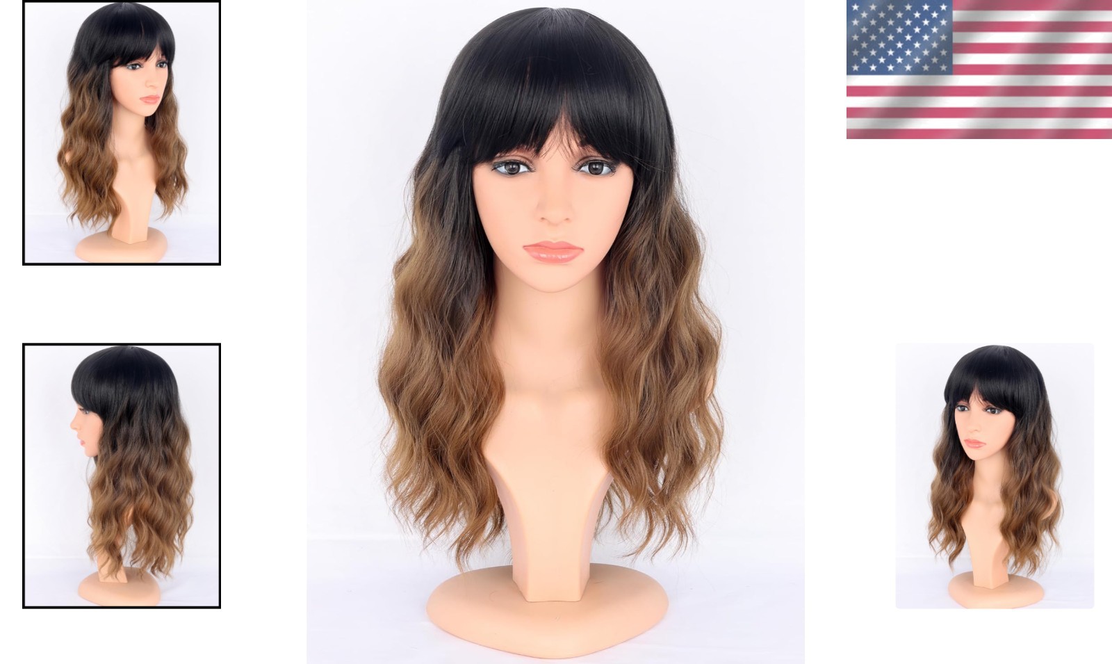 Medium Length Ombre Brown Wavy Wig with Bangs – Perfect for Parties & Daily Use