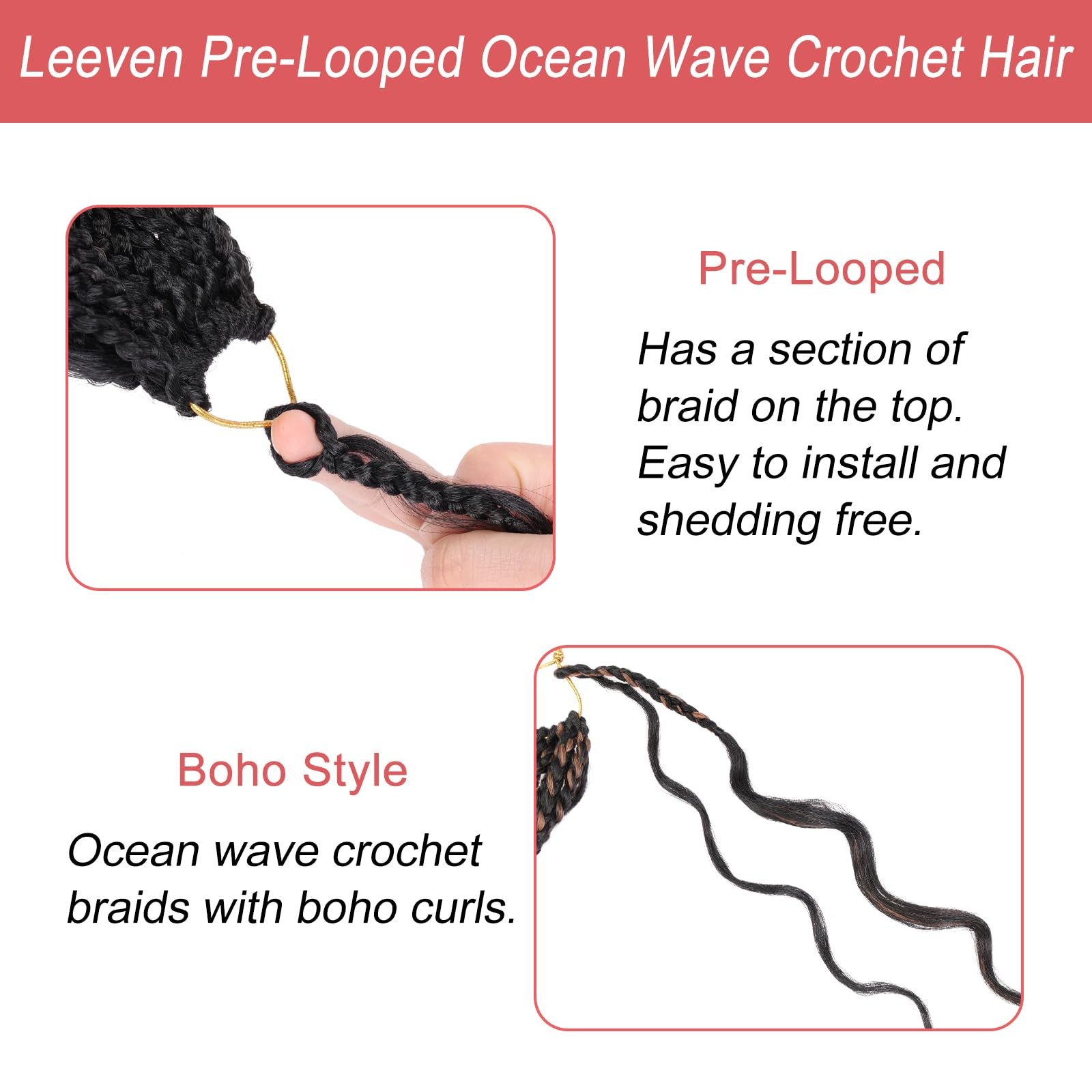 14 Inch Pre Looped Ocean Wave Crochet Braids 8 Packs Black Short Curly Croche…
