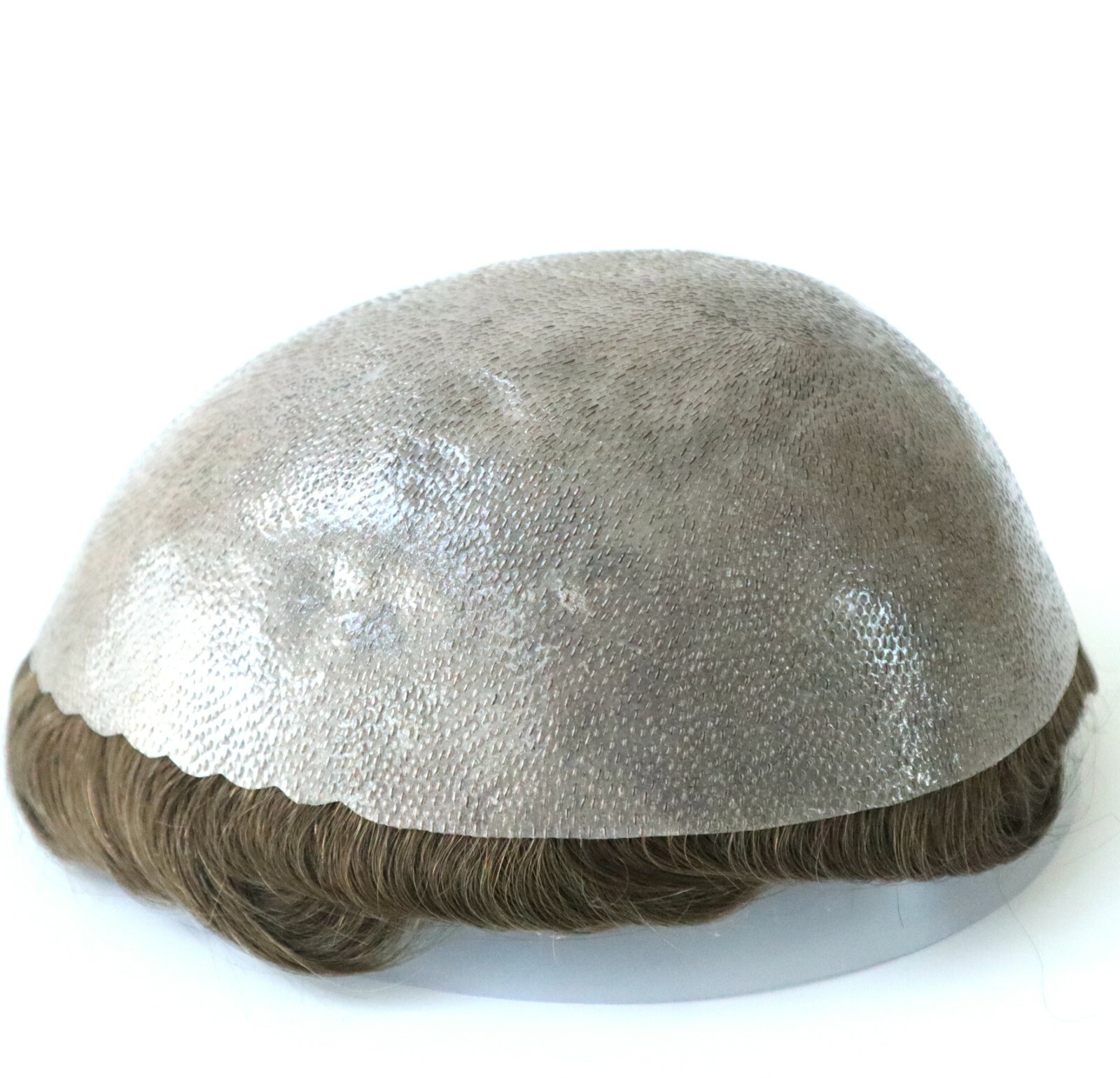Mens Toupee Human Hair Replacement System Poly Skin Scalloped Knot Hairpiece #6