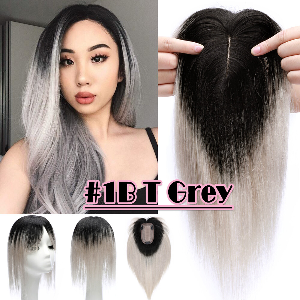 150% Topper Hairpiece Clip In Remy Human Hair Silk Top Toupee Wiglet Bangs Soft